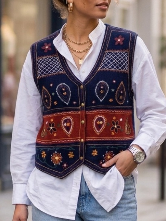 Van Heusen Jackets & Blazers - Van Heusen Vintage 90s Embroidered Wool Paisley And Floral Button Front Vest